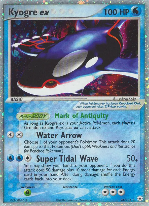 Carta Kyogre ex, número 94/101 da coleção Hidden Legends