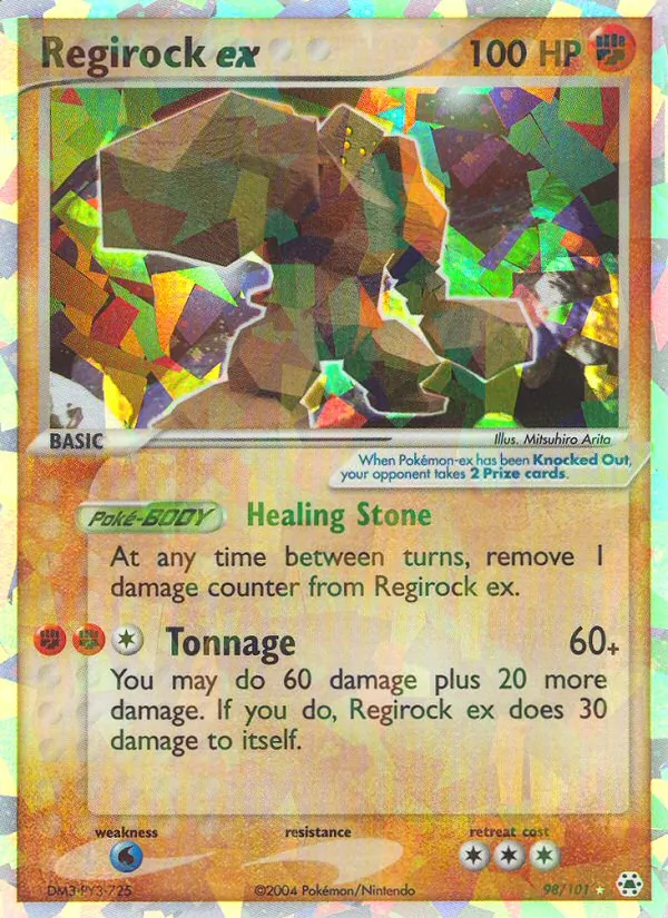 Carta Regirock ex, número 98/101 da coleção Hidden Legends
