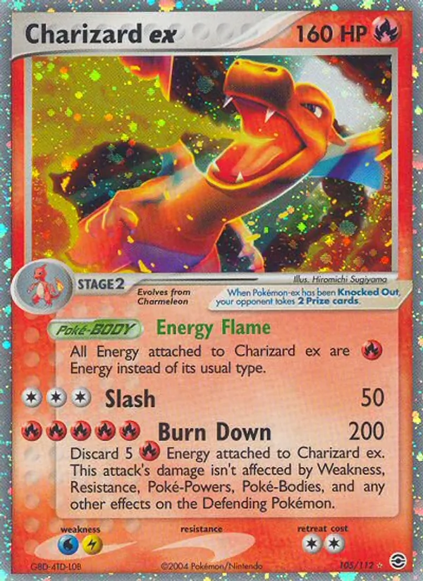 Carta Charizard ex, número 105/112 da coleção FireRed & LeafGreen
