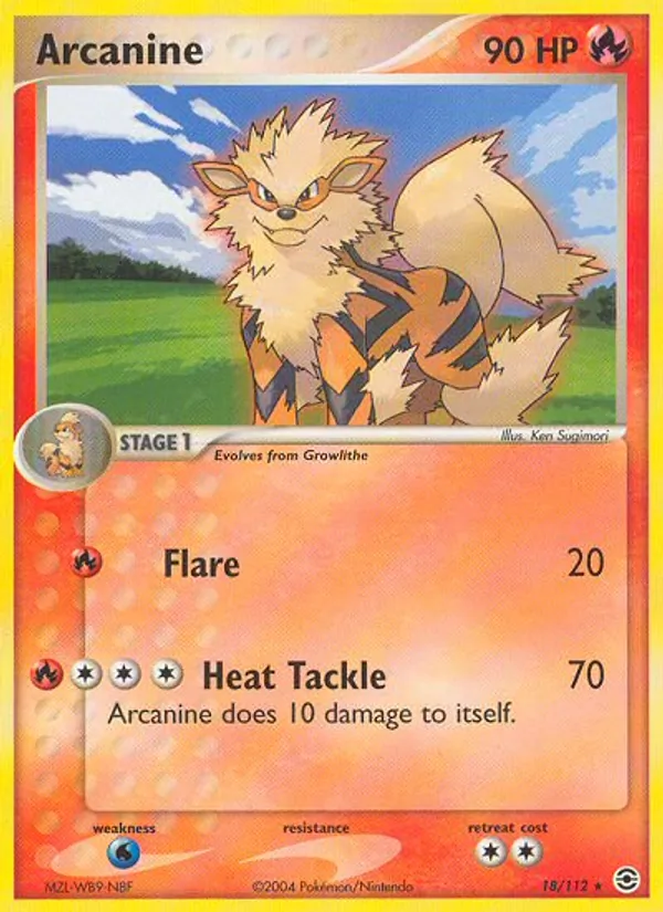 Carta Arcanine, número 18/112 da coleção FireRed & LeafGreen