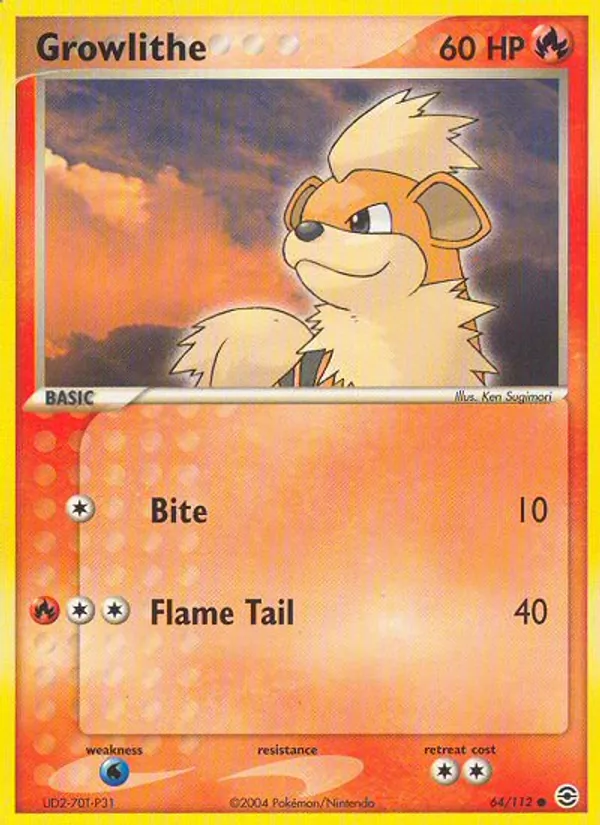 Carta Growlithe, número 64/112 da coleção FireRed & LeafGreen