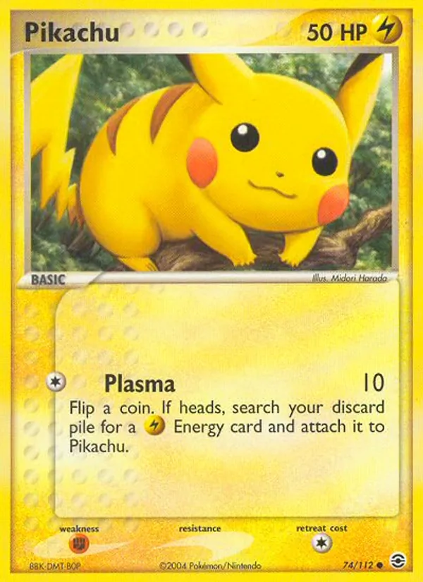 Carta Pikachu, número 74/112 da coleção FireRed & LeafGreen