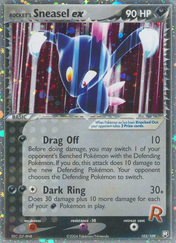 Carta Rocket's Sneasel ex, número 103/109 da coleção EX O Retorno da Equipe Rocket
