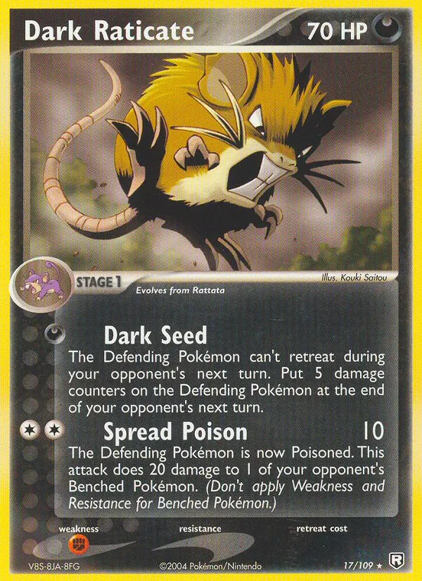 Carta Dark Raticate, número 17/109 da coleção EX O Retorno da Equipe Rocket