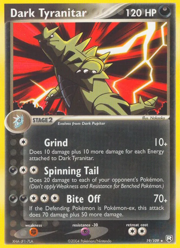 Carta Dark Tyranitar, número 19/109 da coleção EX O Retorno da Equipe Rocket
