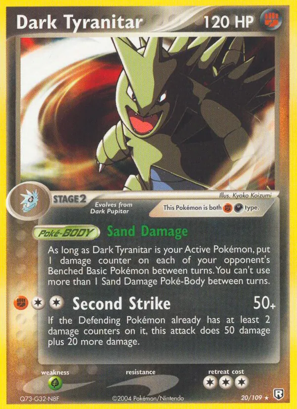 Carta Dark Tyranitar, número 20/109 da coleção EX O Retorno da Equipe Rocket