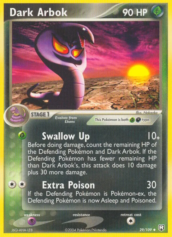 Carta Dark Arbok, número 29/109 da coleção EX O Retorno da Equipe Rocket