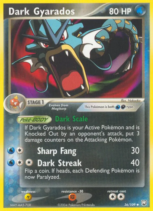 Carta Dark Gyarados, número 36/109 da coleção EX O Retorno da Equipe Rocket