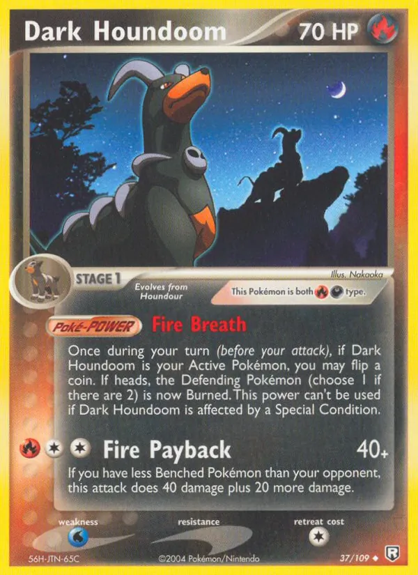 Carta Dark Houndoom, número 37/109 da coleção EX O Retorno da Equipe Rocket