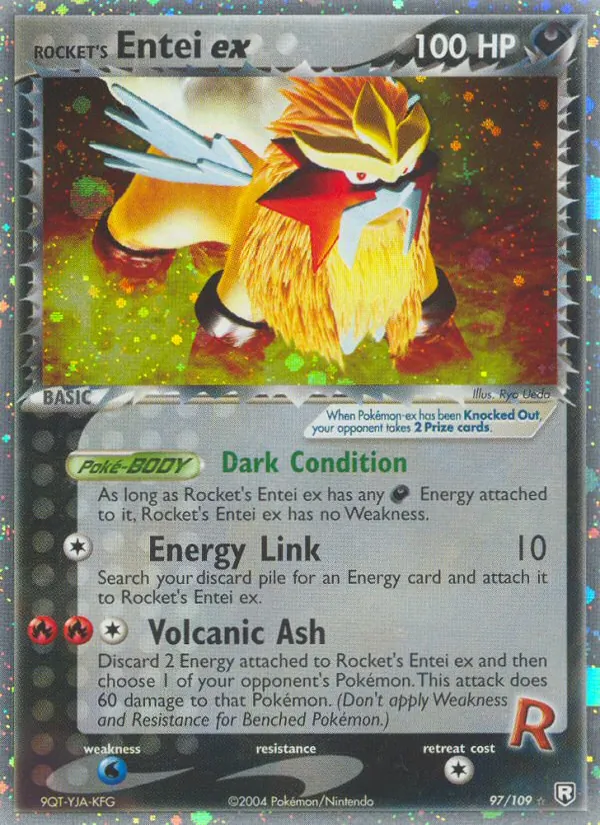 Carta Rocket's Entei ex, número 97/109 da coleção EX O Retorno da Equipe Rocket