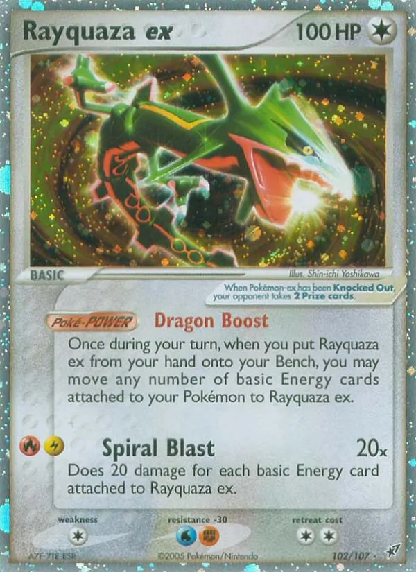 Carta Rayquaza ex, número 102/107 da coleção EX Deoxys
