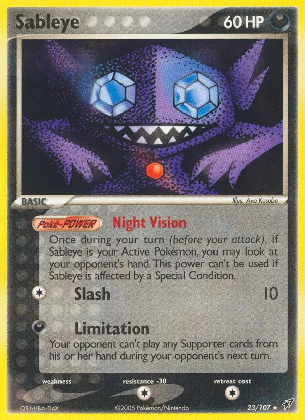 Carta Sableye, número 23/107 da coleção EX Deoxys