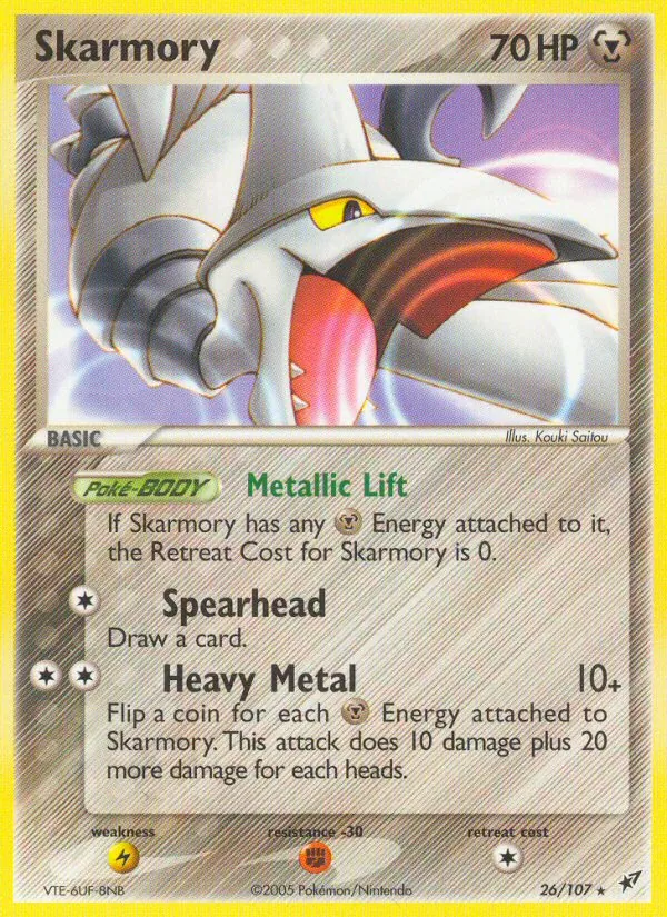 Carta Skarmory, número 26/107 da coleção EX Deoxys