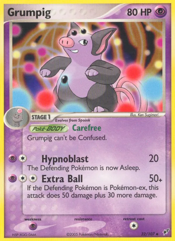 Carta Grumpig, número 32/107 da coleção EX Deoxys