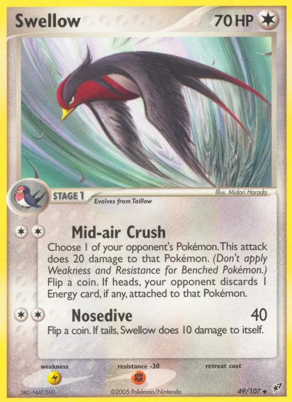 Carta Swellow, número 49/107 da coleção EX Deoxys