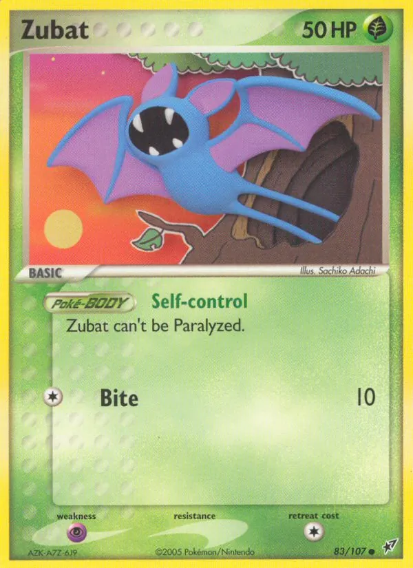 Carta Zubat, número 83/107 da coleção EX Deoxys