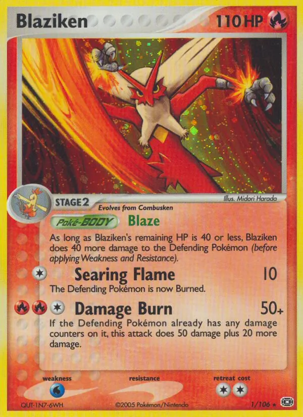 Carta Blaziken, número 1/106 da coleção EX Esmeralda
