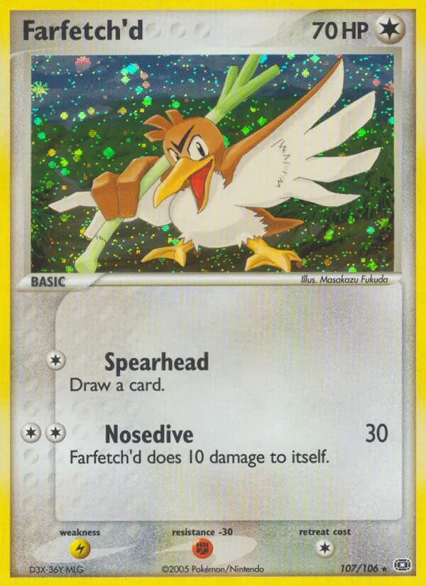 Carta Farfetch'd, número 107/106 da coleção EX Esmeralda