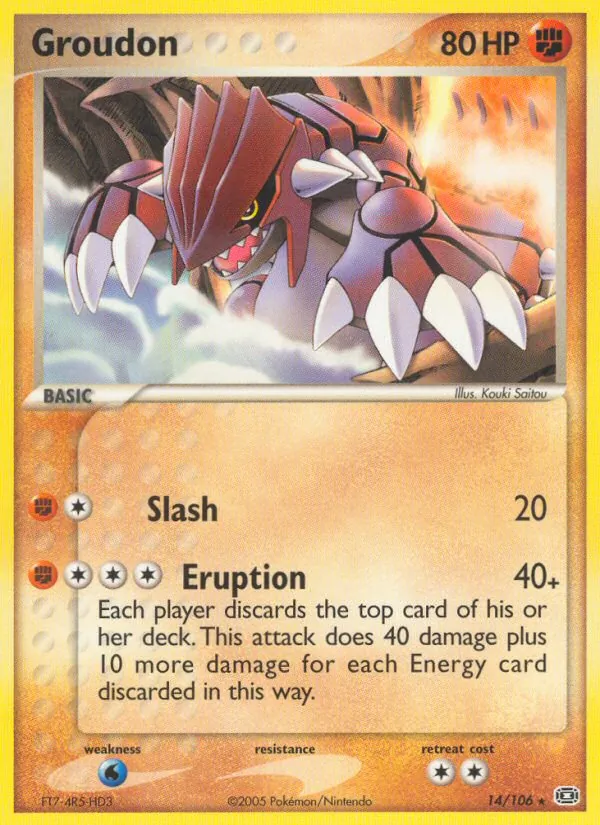 Carta Groudon, número 14/106 da coleção EX Esmeralda
