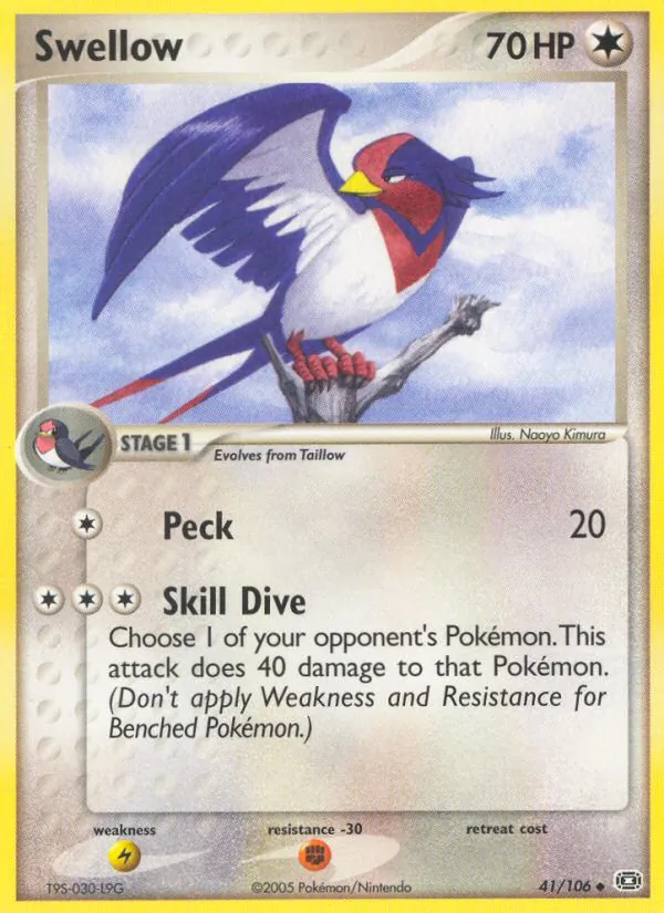 Carta Swellow, número 41/106 da coleção EX Esmeralda