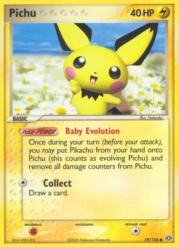 Carta Pichu, número 59/106 da coleção EX Esmeralda