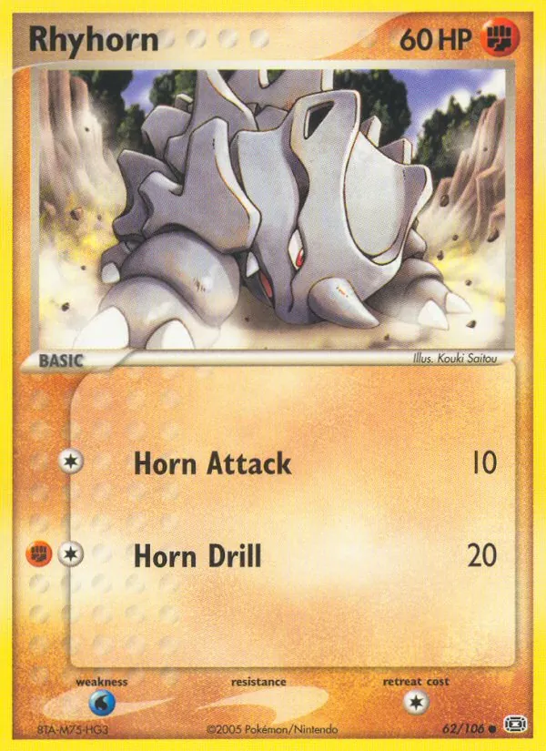 Carta Rhyhorn, número 62/106 da coleção EX Esmeralda
