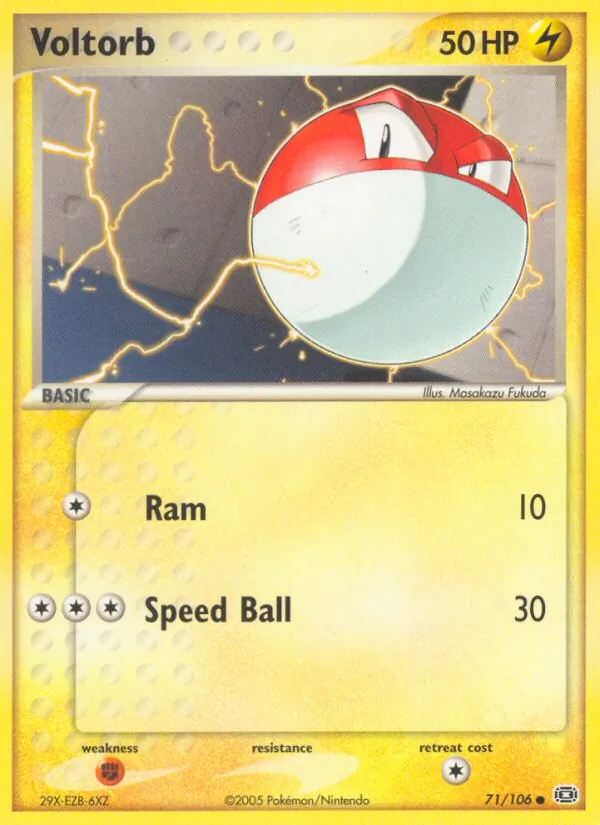 Carta Voltorb, número 71/106 da coleção EX Esmeralda