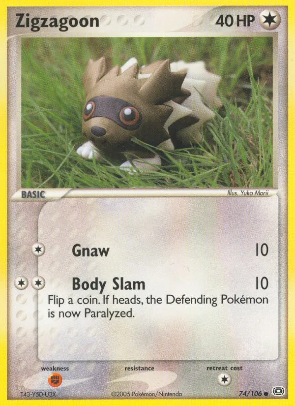Carta Zigzagoon, número 74/106 da coleção EX Esmeralda