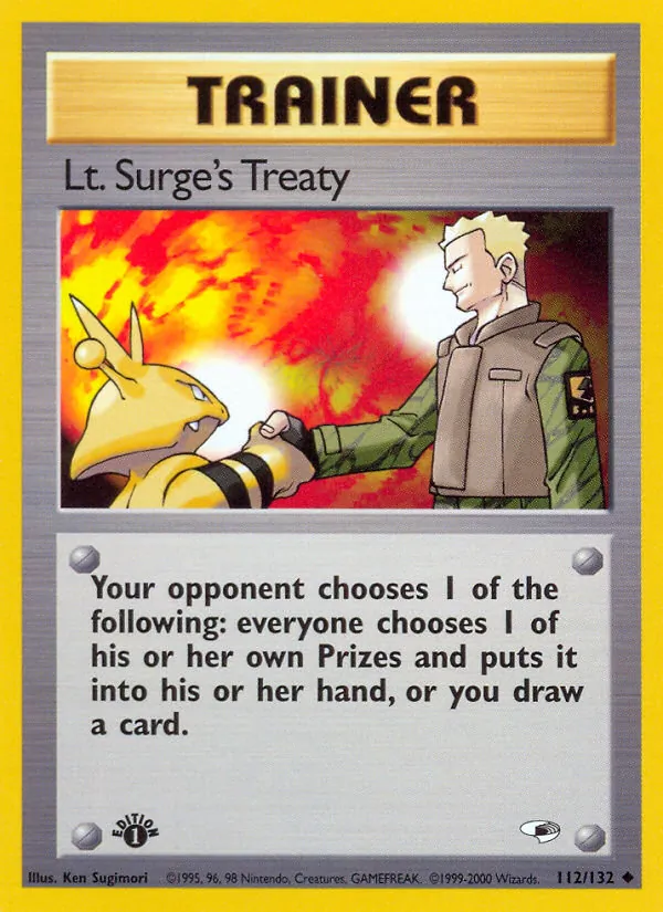 Carta Lt. Surge's Treaty, número 112/132 da coleção Gym Heroes