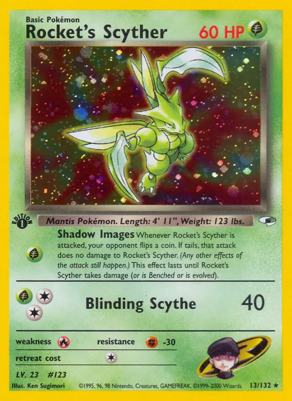 Carta Rocket's Scyther, número 13/132 da coleção Gym Heroes