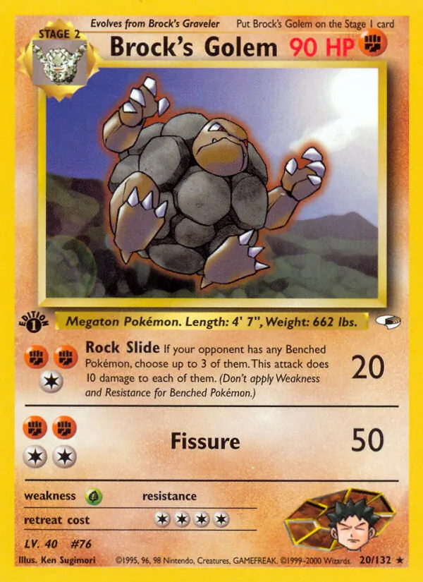 Carta Brock's Golem, número 20/132 da coleção Gym Heroes