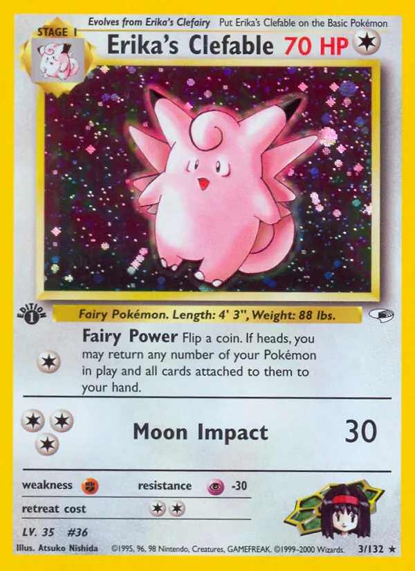 Carta Erika's Clefable, número 3/132 da coleção Gym Heroes