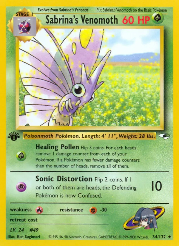 Carta Sabrina's Venomoth, número 34/132 da coleção Gym Heroes