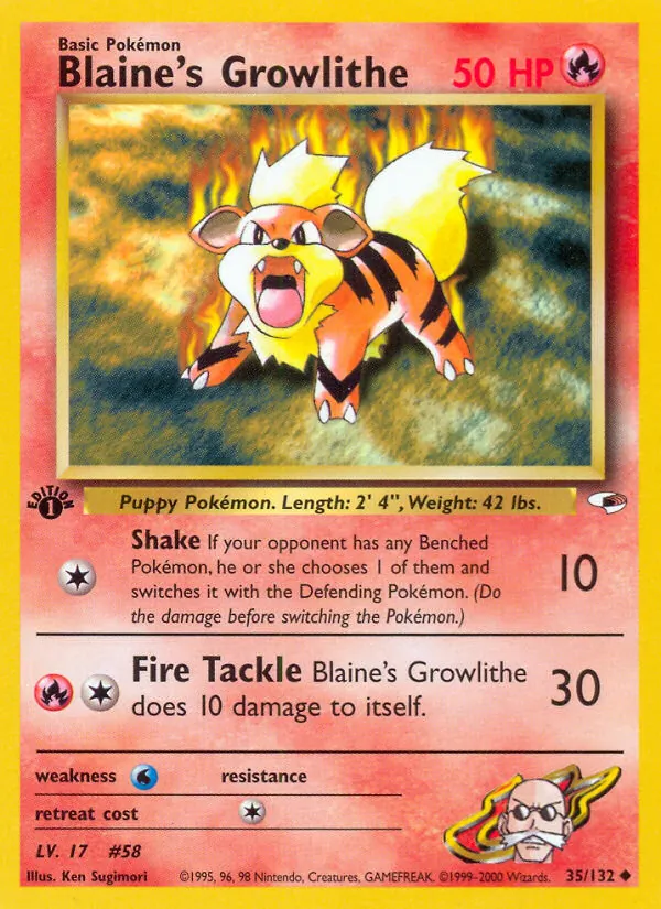 Carta Blaine's Growlithe, número 35/132 da coleção Gym Heroes