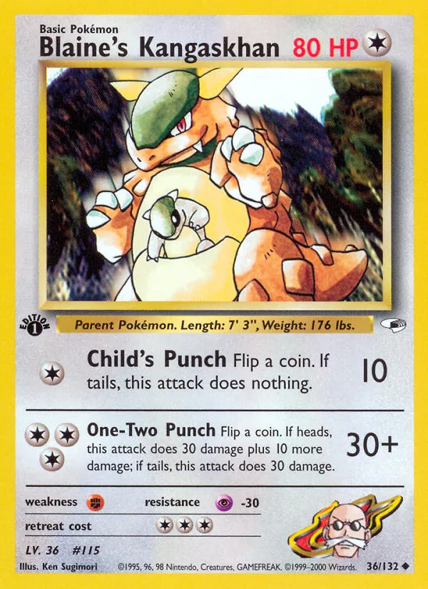 Carta Blaine's Kangaskhan, número 36/132 da coleção Gym Heroes