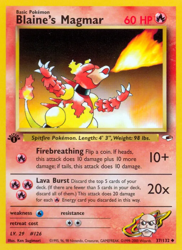 Carta Blaine's Magmar, número 37/132 da coleção Gym Heroes