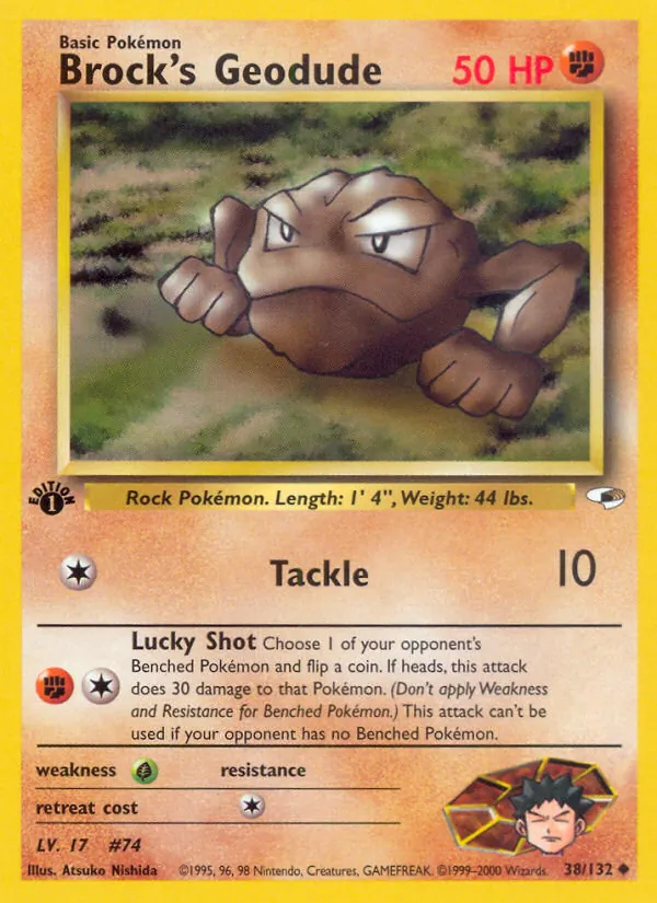 Carta Brock's Geodude, número 38/132 da coleção Gym Heroes