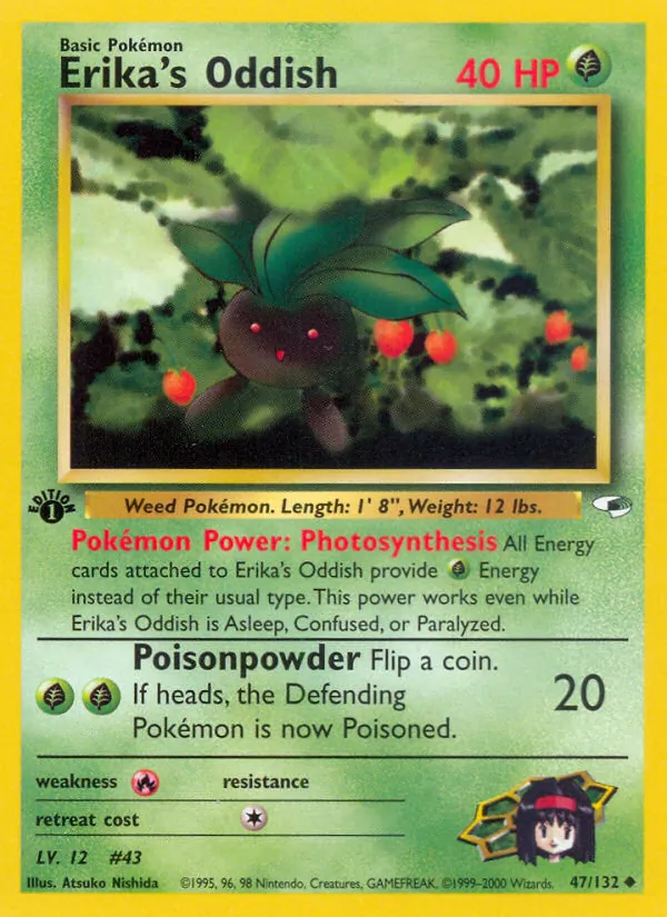 Carta Erika's Oddish, número 47/132 da coleção Gym Heroes