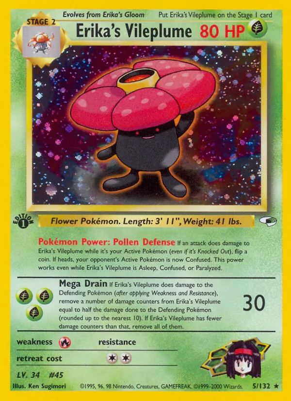 Carta Erika's Vileplume, número 5/132 da coleção Gym Heroes