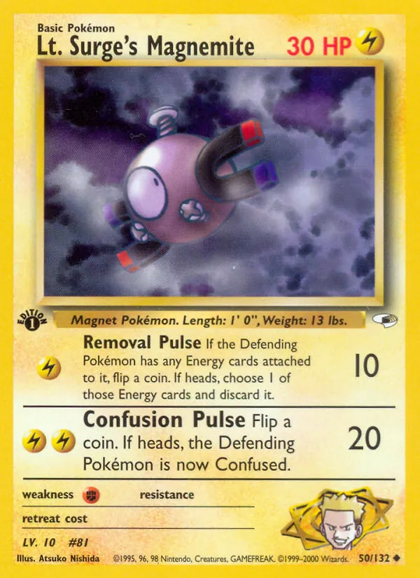 Carta Lt. Surge's Magnemite, número 50/132 da coleção Gym Heroes