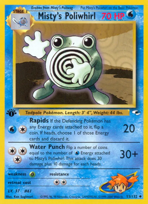 Carta Misty's Poliwhirl, número 53/132 da coleção Gym Heroes