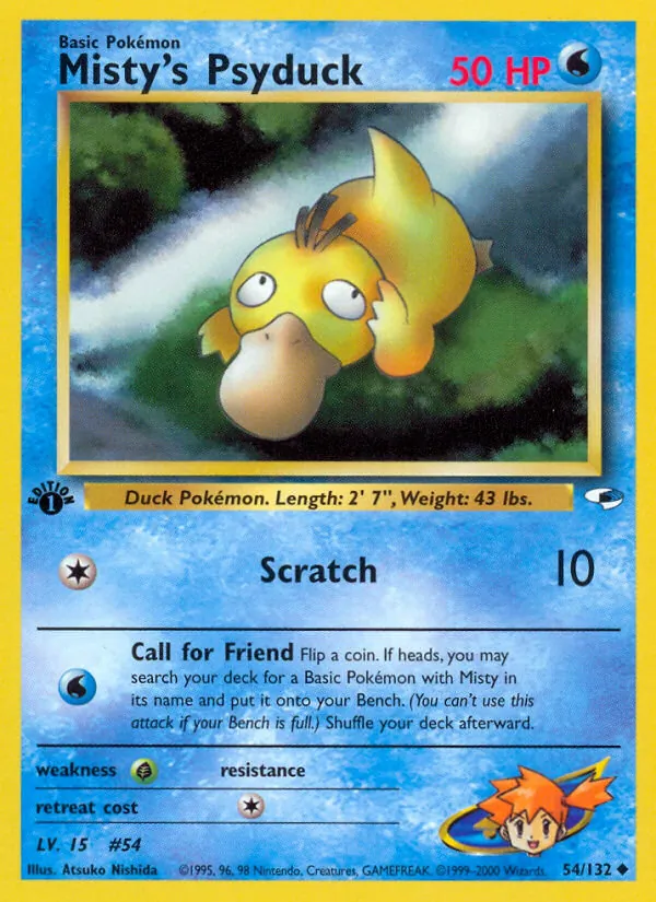 Carta Misty's Psyduck, número 54/132 da coleção Gym Heroes