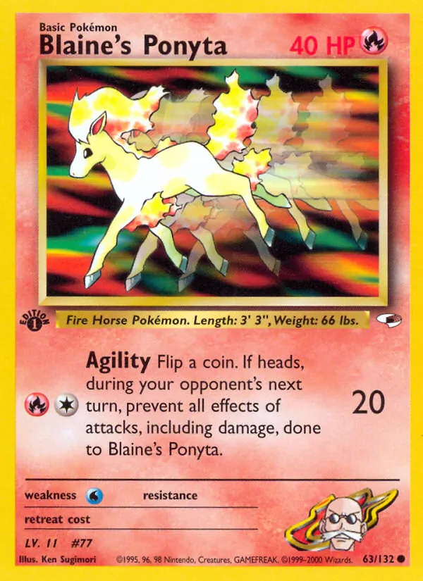 Carta Blaine's Ponyta, número 63/132 da coleção Gym Heroes