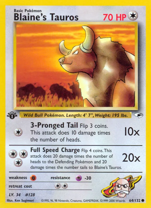 Carta Blaine's Tauros, número 64/132 da coleção Gym Heroes