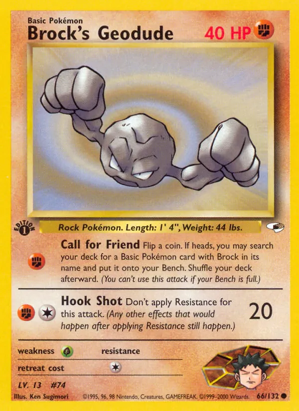 Carta Brock's Geodude, número 66/132 da coleção Gym Heroes