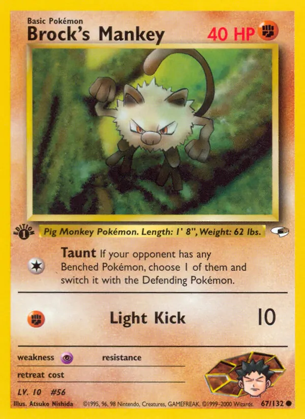 Carta Brock's Mankey, número 67/132 da coleção Gym Heroes