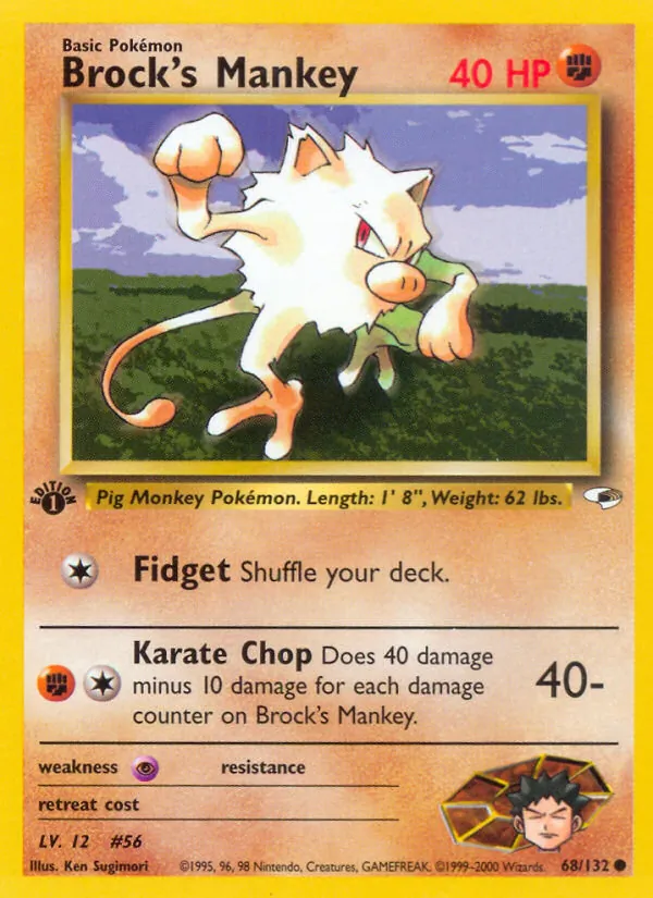 Carta Brock's Mankey, número 68/132 da coleção Gym Heroes