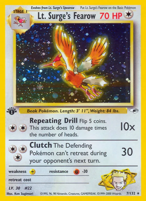 Carta Lt. Surge's Fearow, número 7/132 da coleção Gym Heroes