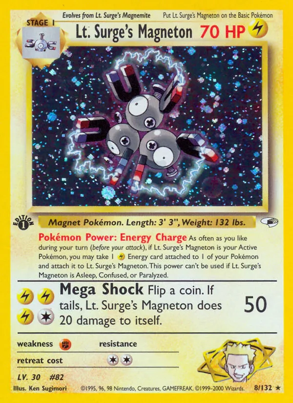 Carta Lt. Surge's Magneton, número 8/132 da coleção Gym Heroes
