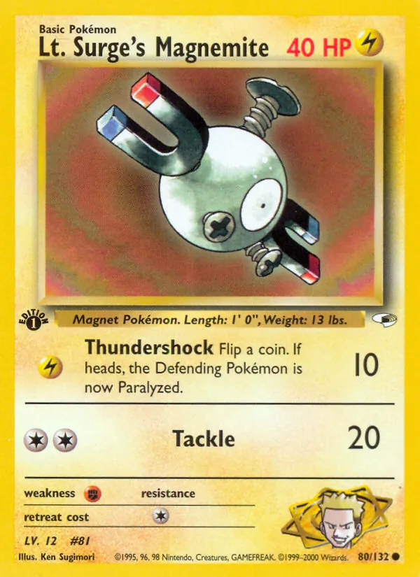Carta Lt. Surge's Magnemite, número 80/132 da coleção Gym Heroes